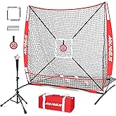 AOLIGEIJS 6'X6' Baseball Softball Practice Net,Pitching Net,Batting Net,with Bonus Strike Zone,Target and Bow Frame,for Hitting,Pitching,Catching