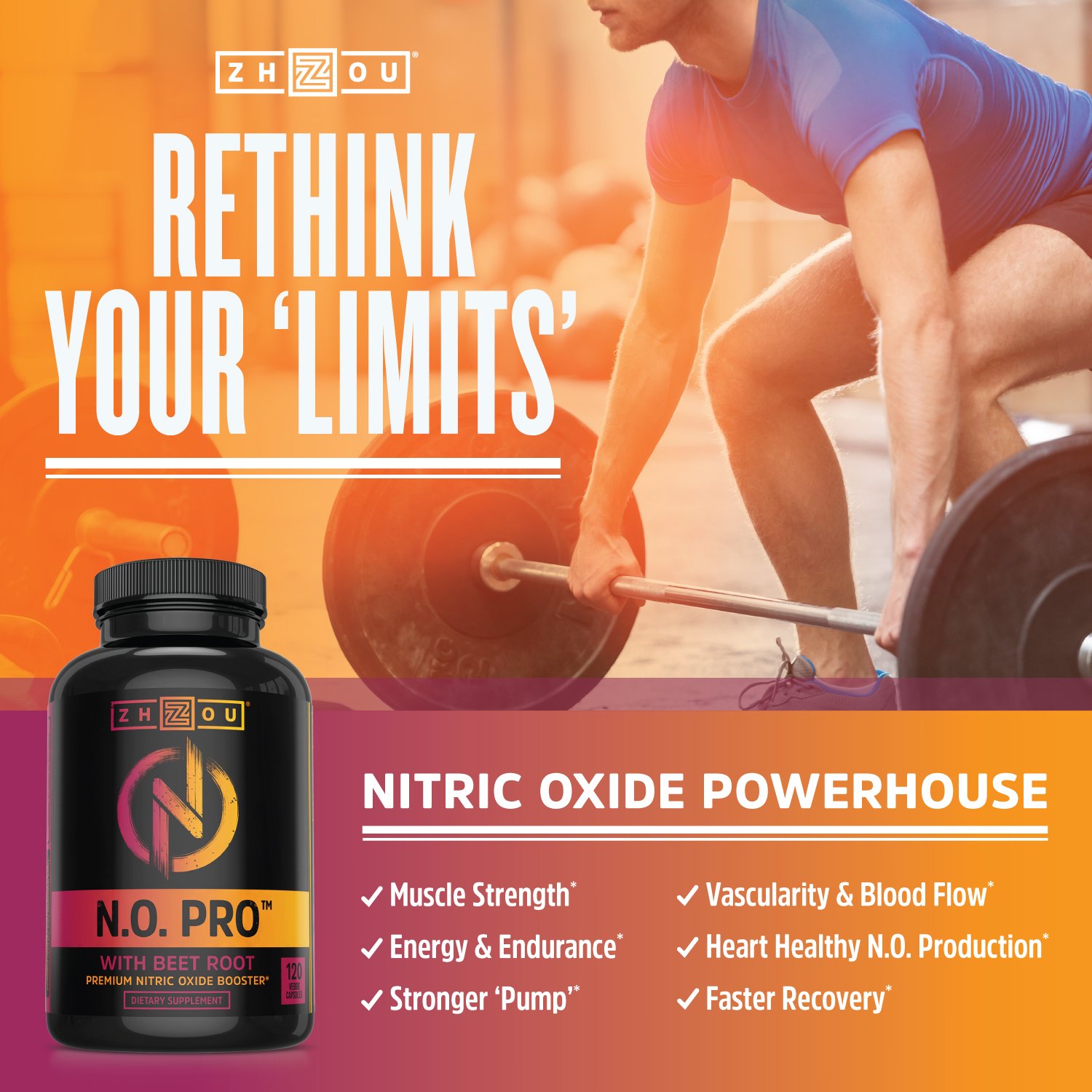 Zhou Nutrition Nitric Oxide Supplement with L Arginine, Citrulline