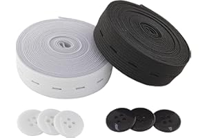 Flat Sewing Band Spool with Buttonholes, Elastic Stretchable, Ideal for DIY Waistbands and Necklines (Black & White, 3/4" × 3