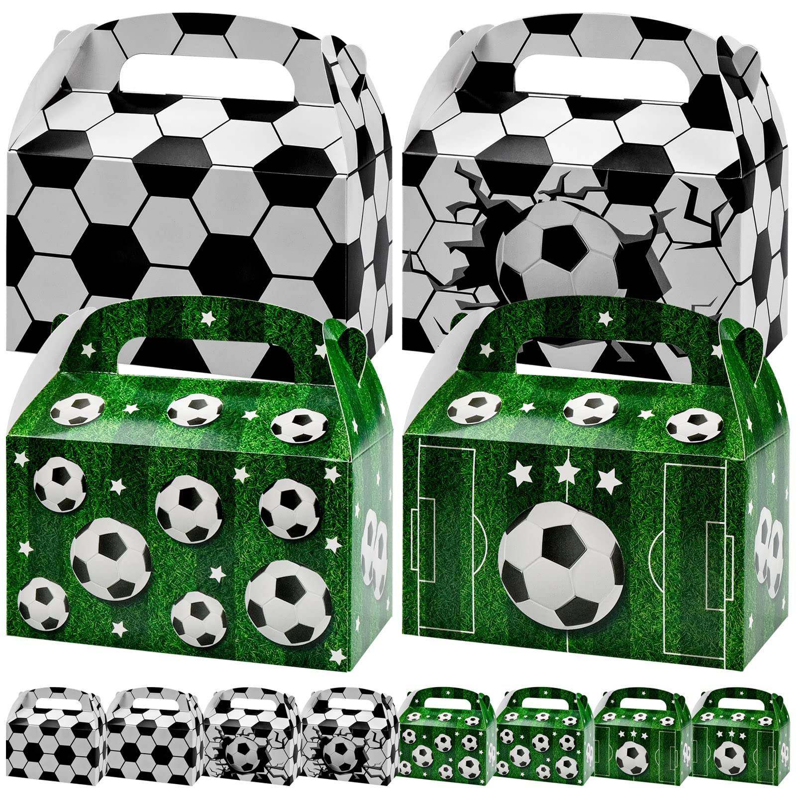 JJYHEHOT 12 x Boys Football Food Boxes Football Party Boxes Surprise Gift Boxes With Seal Stickers Large Cardboard Hunch for Kids Birthday Soccer Themed Party Favours (16 × 9,5 × 9,5cm)