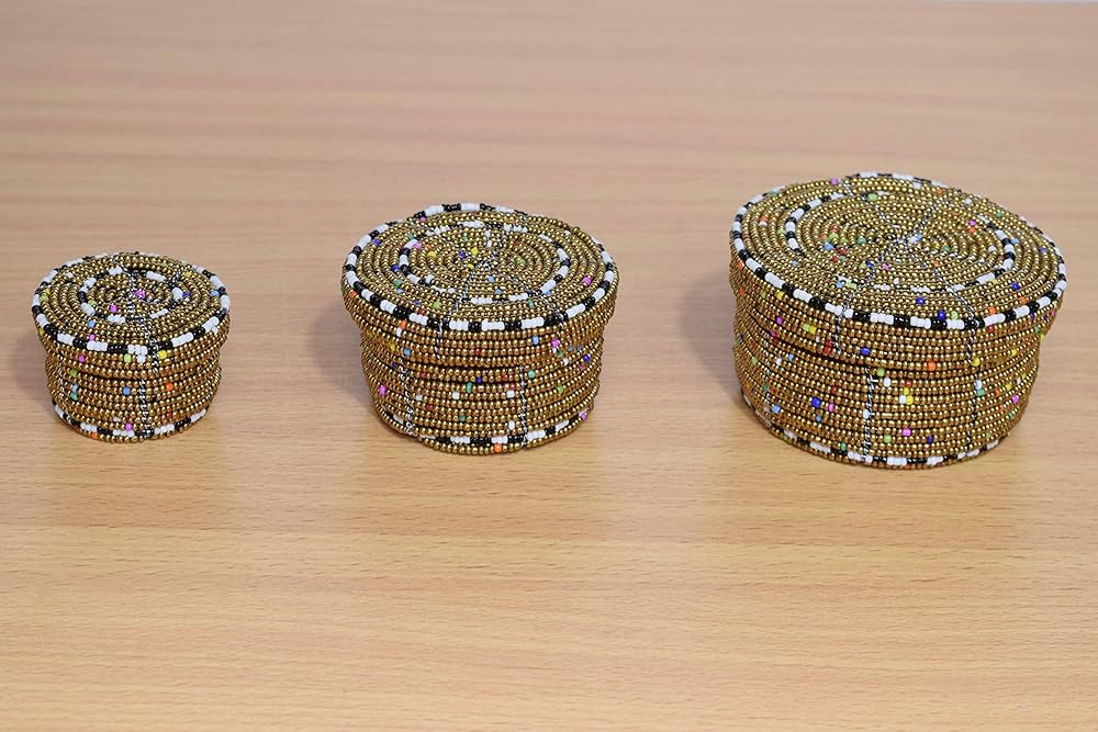 Set of 3 African Beaded Jewelry Box Handmade in Kenya 3