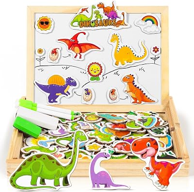 COOLJOY Wooden Magnetic Puzzle Dinosaur Board 100+ PCS Educational Toy