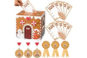 Cunno 57 Pcs Christmas Gingerbread House Decorating Contest Kit Includes 1 Voting Box 50 Ballot Cards 3 Christmas Ribbons and 3 Award Medals for Xmas Holiday Party Trophy Supplies