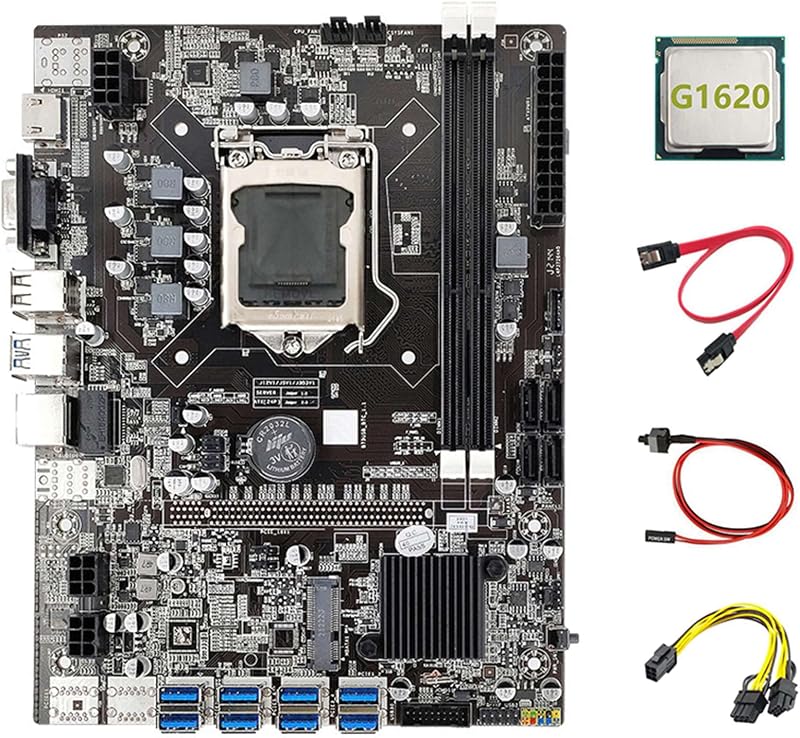Nicfaky B75 LGA1155 ETH Mining Motherboard 8XPCIE G1620 CPU Cable Bundle