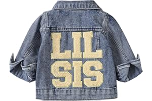 Toddler Baby Girls Boys Jacket Big Lil Sister/Brother Embroidery Jean Cardigan Button Down Denim Jackets Coat Outwear