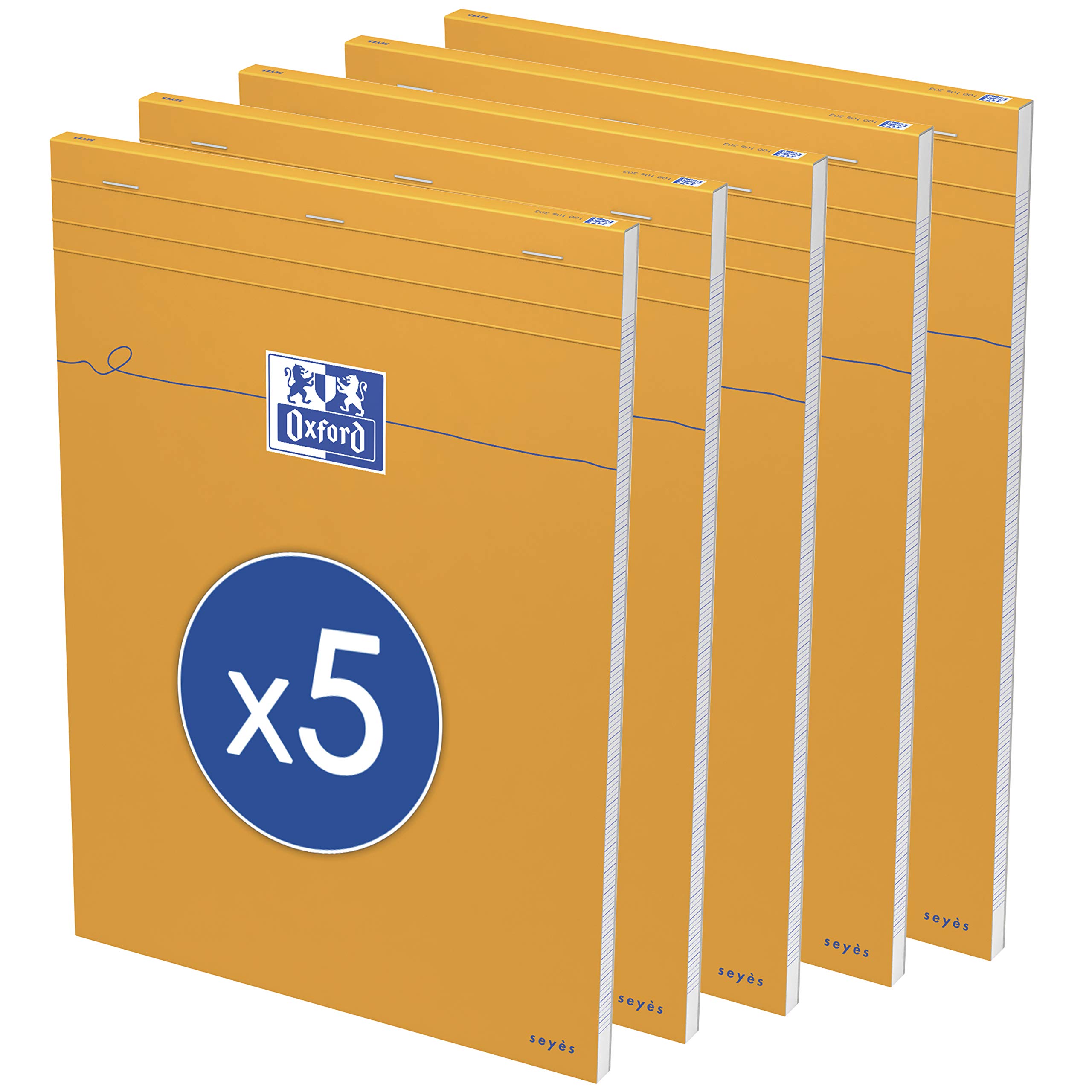 Pack of 5 Oxford notepads Large Squares Seyès-Ruled 160 Pages A4 Orange