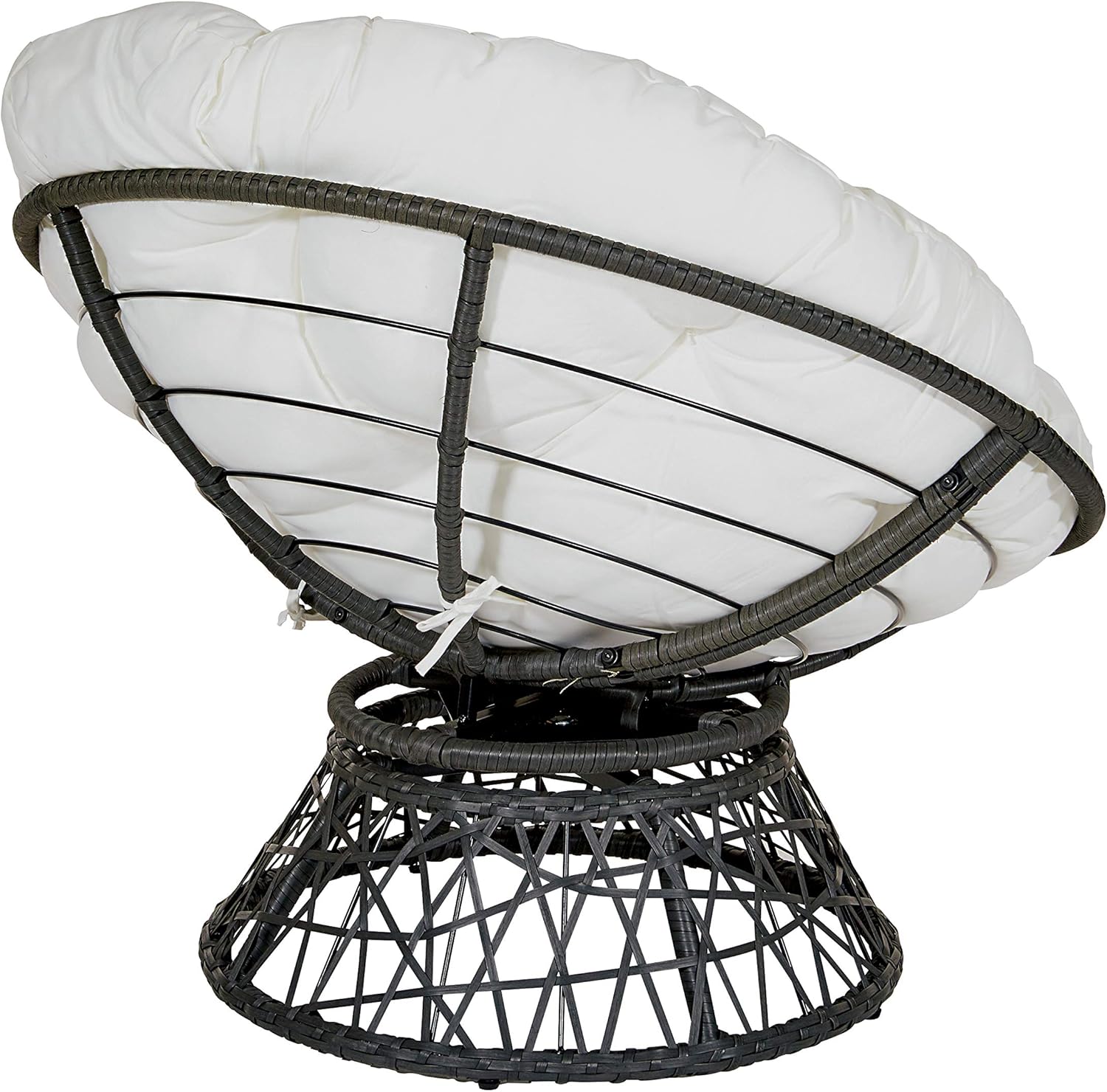 OSP Home Furnishings Papasan Chair with 360-degree Swivel, White Cushion and Black Frame: Furniture & Decor