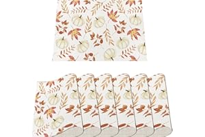 XINNK Fall Placemats, Fall Placemat Set of 6, Fall Home Decor, 12 * 18 Inch Maple Leaf Pumpkin Placemats, Seasonal Fall Table Runners for Outdoor Home Party Catering Decoration
