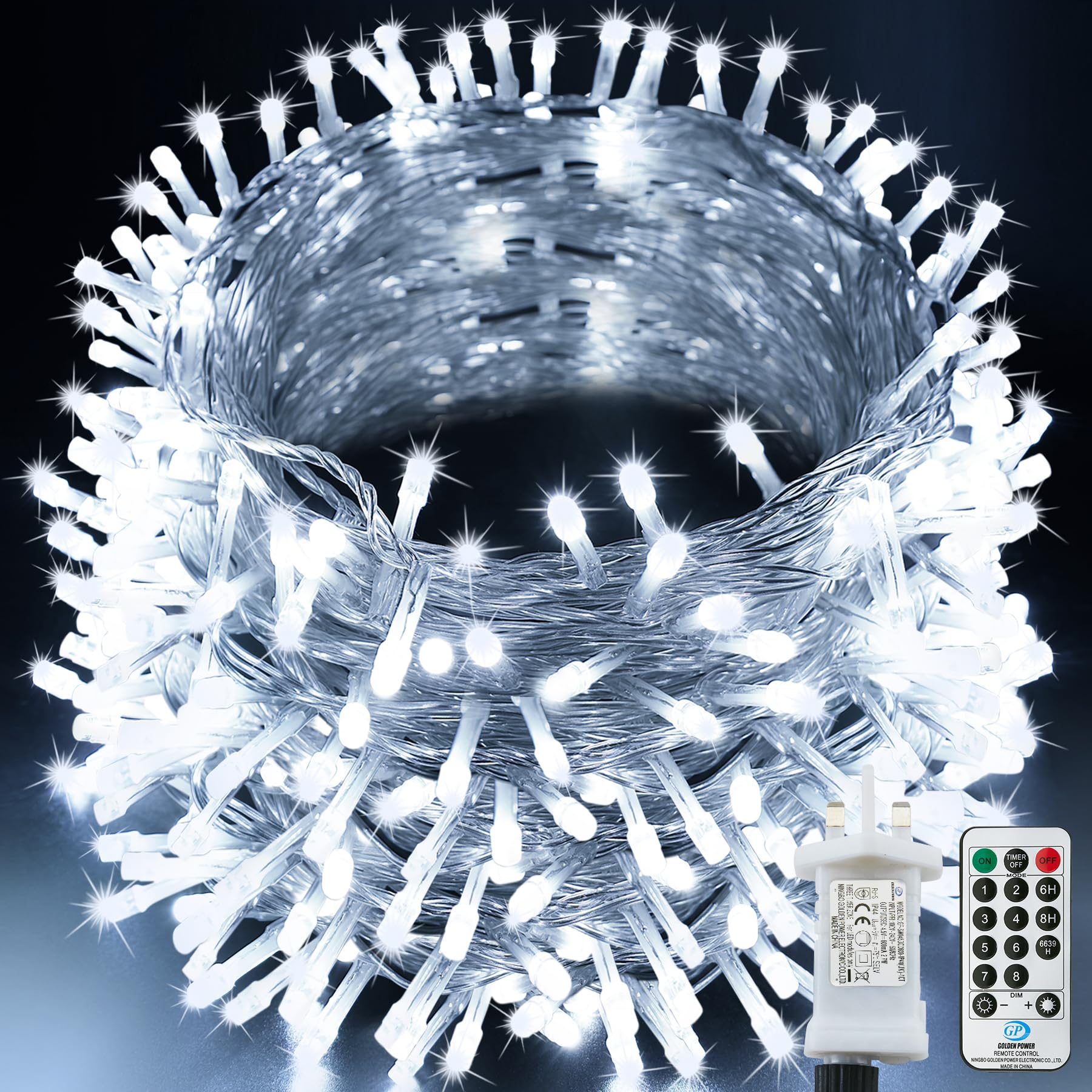 Bollengold Fairy Lights Plug in, 80m 800LED Fairy Lights, IP65 Waterproof String Lights Mains Powered 8 Modes with Remote Control, Home, Party Decorations(Cool White)