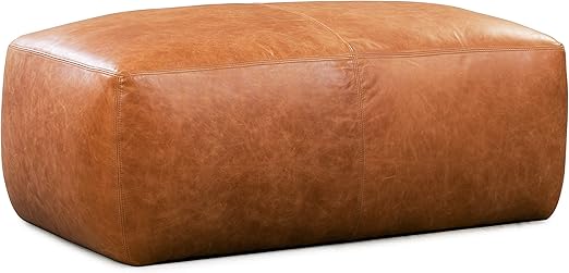 Large Rectangle Moroccan Leather Ottoman Pouffe Pouf Footstool Coffee Table Tan