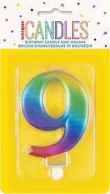 Unique Metallic Rainbow Number 9 Birthday Candle 3D Topper view 2