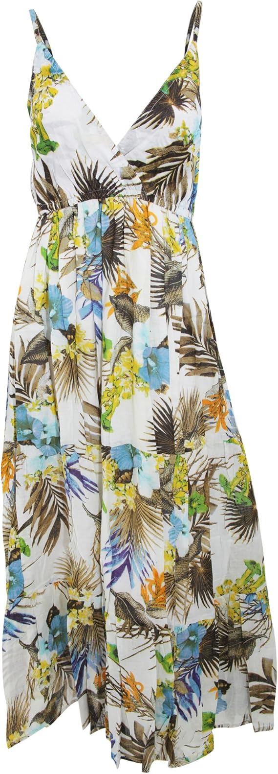 Amazon Co Jp レディース トロピカルプリント クロスオーバー マキシワンピース ロング キャミソールワンピース 夏 女性用 S クリーム ブルー 服 ファッション小物