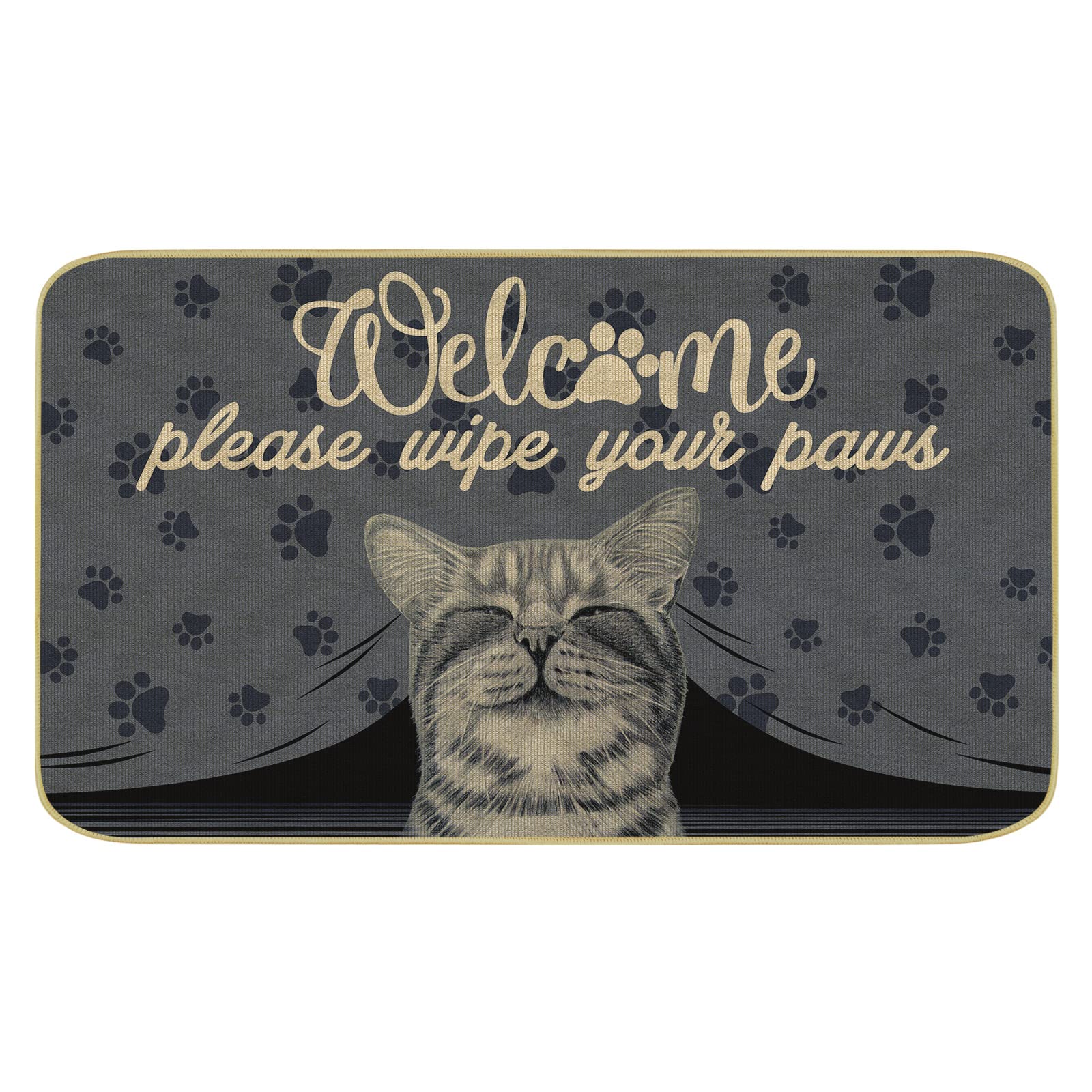 comfoyar Wipe Your Paw Decorative Door Mat, Cute Cat Non Slip Rubber Backing Welcome Floor Mat for Indoor Entry, Patio, Garage 43 x 75cm