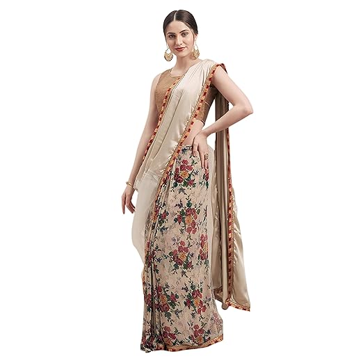 Womanista Womens crepe with blouse piece 7510 Sarees (TI1194_ Grey_ One Size)