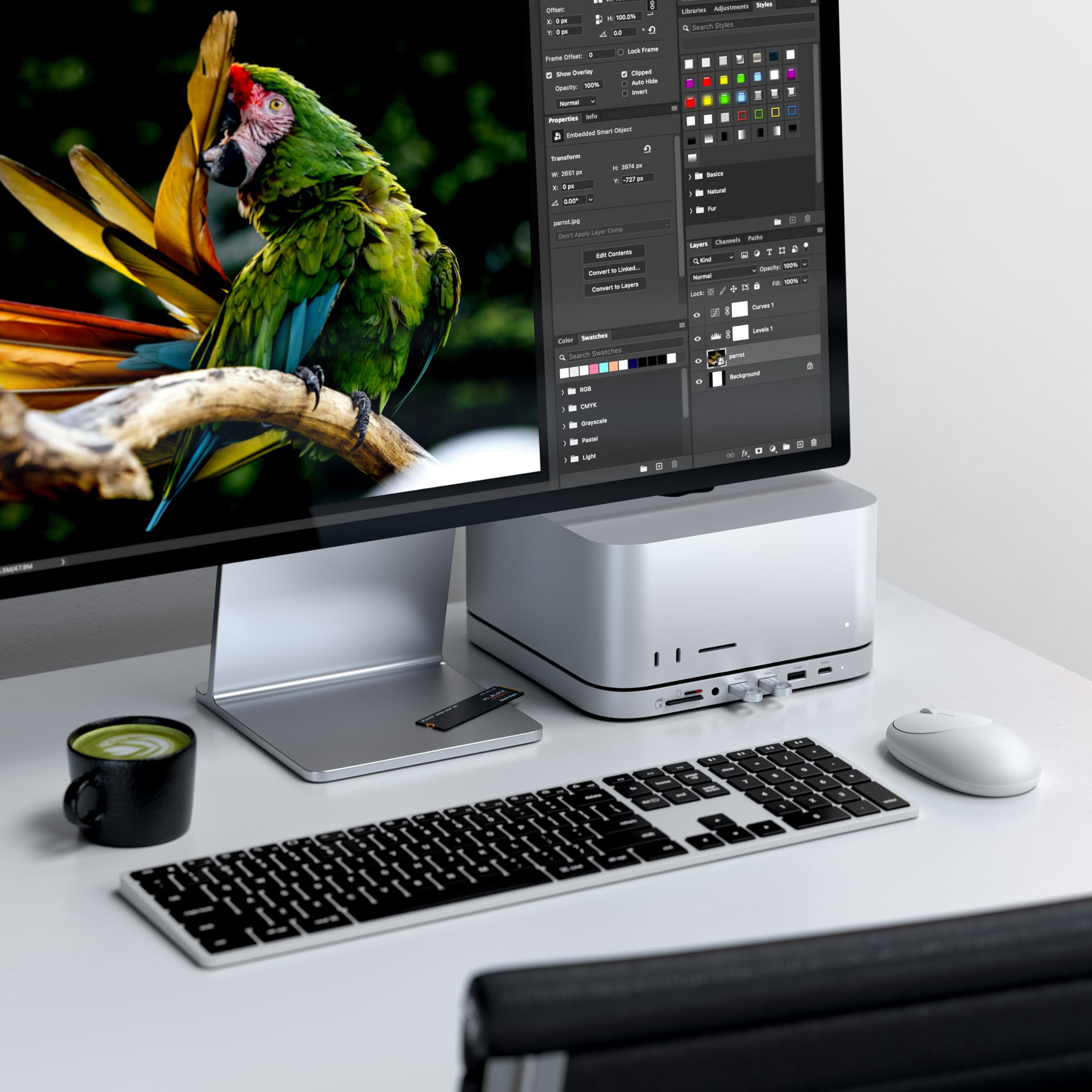 SATECHI Mac mini Hub & Ständer mit SSD-Gehäuse, NVMe/SATA M.2, USB-C 10 Gbit/s, 3X USB-A, Audio, komp. mit Mac mini (2023 M2/M1, 𝗻𝗶𝗰𝗵𝘁 𝗸𝗼𝗺𝗽. 𝗺𝗶𝘁 𝗠𝟰 𝗠𝗜𝗡𝗜) & Mac Studio (2025 M4/etc.) 6