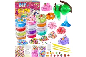 12 Cups DIY Slime Kit, Slime Making Kit for Girls 10-12, Crystal Clear Slime, Glow in The Dark Slime with Add-ins, Foam Balls