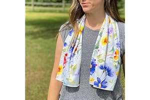 SHAKEitCOOL Extended Size Cooling Towel – Be Cool in Style - Heat Relief, Soft, Lightweight, Sun Protection, Easy Clean - Perfect for Biking, Hiking, Running, Yoga, Golf, Gardening - Summer Flower M