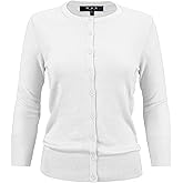 YEMAK Women's Knit Cardigan Sweater – 3/4 Sleeve Crewneck Basic Classic Casual Button Down Soft Lightweight Top (S-3XL)