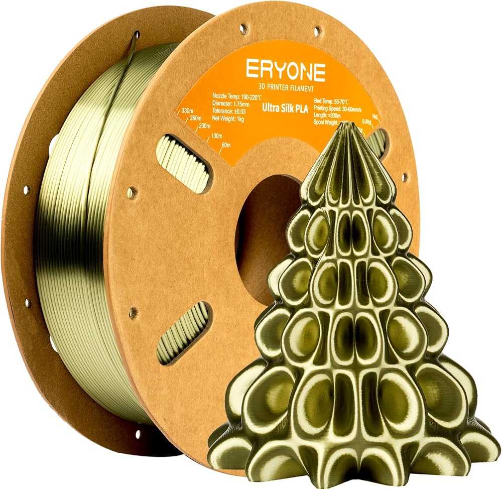 ERYONE Ultra Silk PLA Filament 1.75mm Bronze 1kg Accurate +/-0.03mm