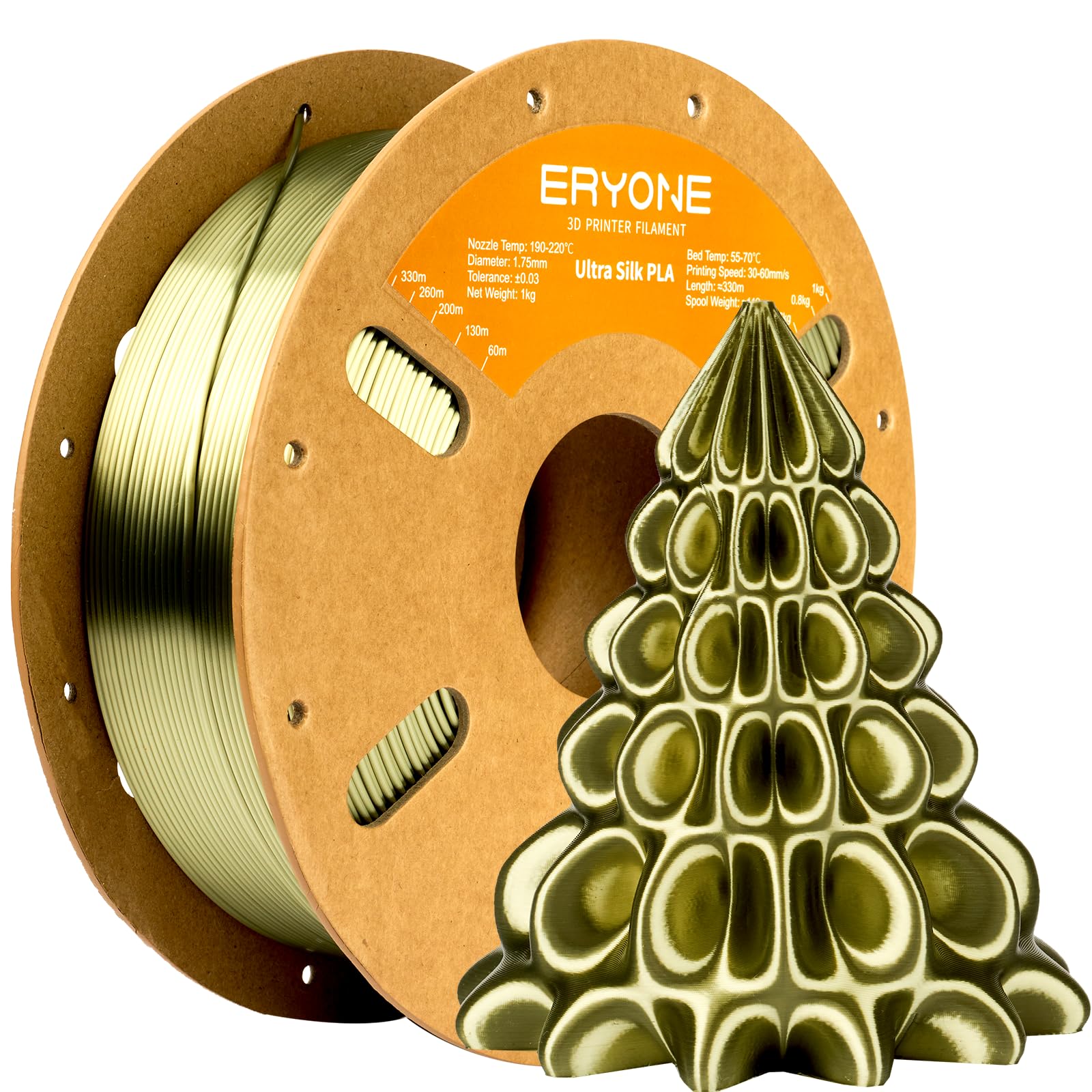 Eryone Ultra Silk Filament PLA1.75mm,3D Printing PLA Filament +/-0.03mm for 3D Printer and 3D Pen, 1kg (2.2lbs)/Roll Bronze