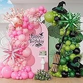 Pink And Green Balloon Arch Kit with Clear Brown Black Long Light Pink and Green Balloons Rose Gold Foil Balloon for Spring S