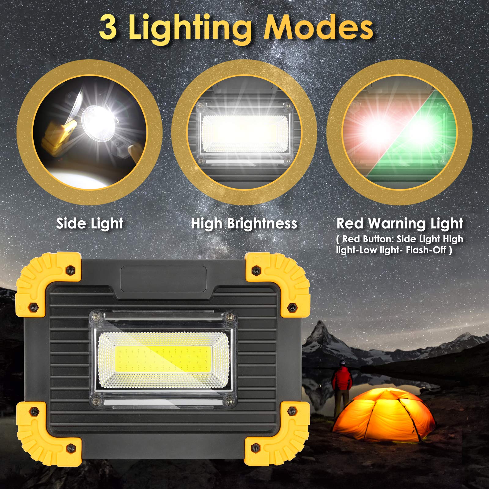 Herrselsam Led Arbeitsstrahler 30W,Led Baustrahler Tragbares,Wiederaufladbare Baustrahler mit 3 Lichtmodi 4800mAh, Akku Lampe Powerbank,USB Aufladbar (2 Stück)