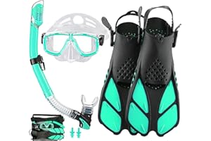DiVLMT Snorkeling Gear for Adults with Fins Scuba Diving Gear Adult Prodessional Travel Snorkel Sets with Flippers,Anti-Fog Anti-Leak Diving Mask