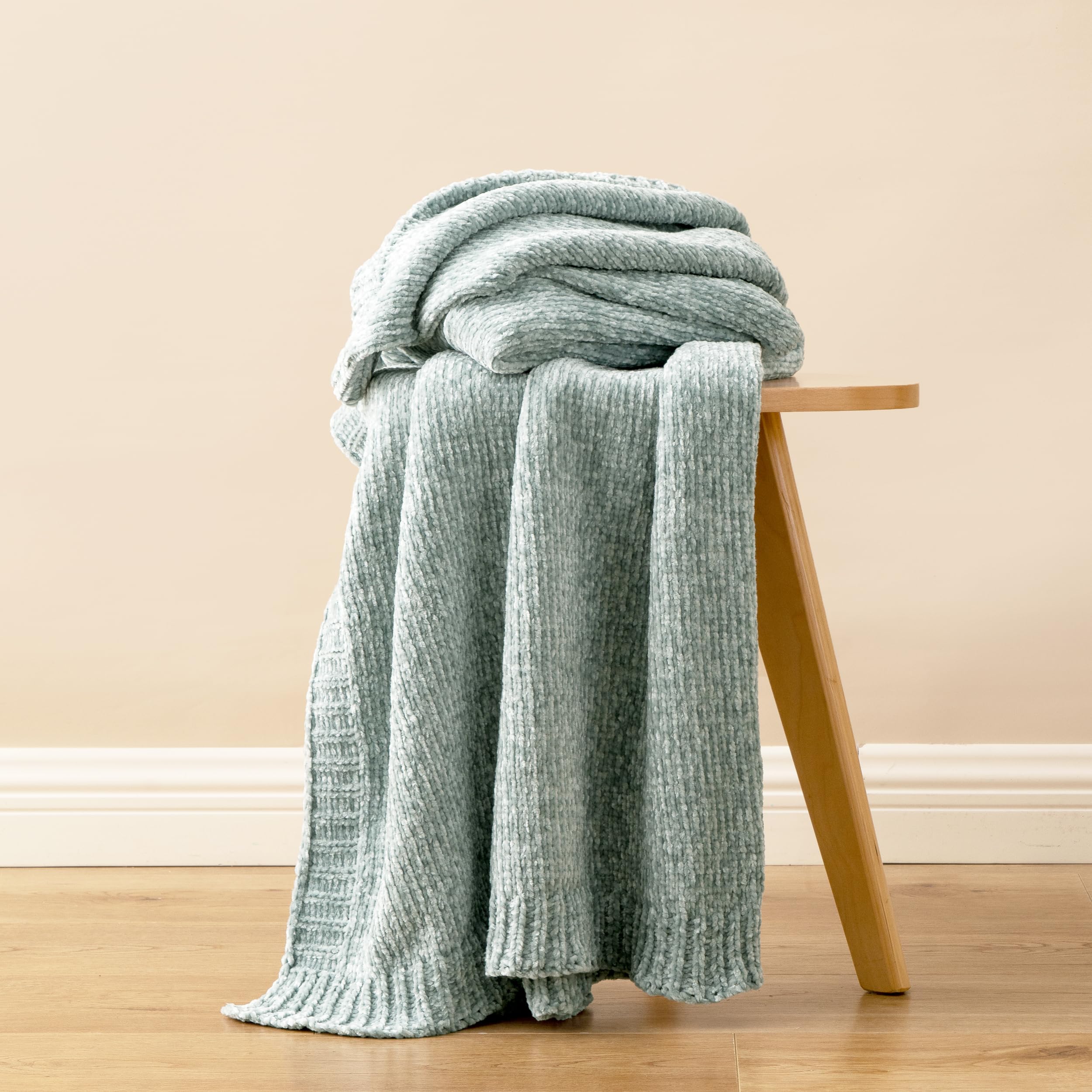 BATTILO HOME Sage Green Throw Blanket for Home Decor, Chenille Knit Throw Blanket for Couch, Sofa, Chair, Cozy Soft Sage Blanket,130x170cm