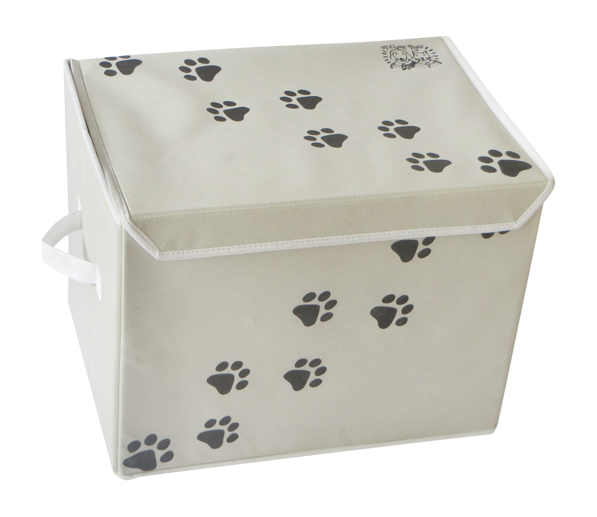 Feline Ruff Large Dog Toys Storage Box. 16" x 12" x 12" Tan Collapsible Canvas Bin with Lid. Perfect for Pet Toys and Accessories