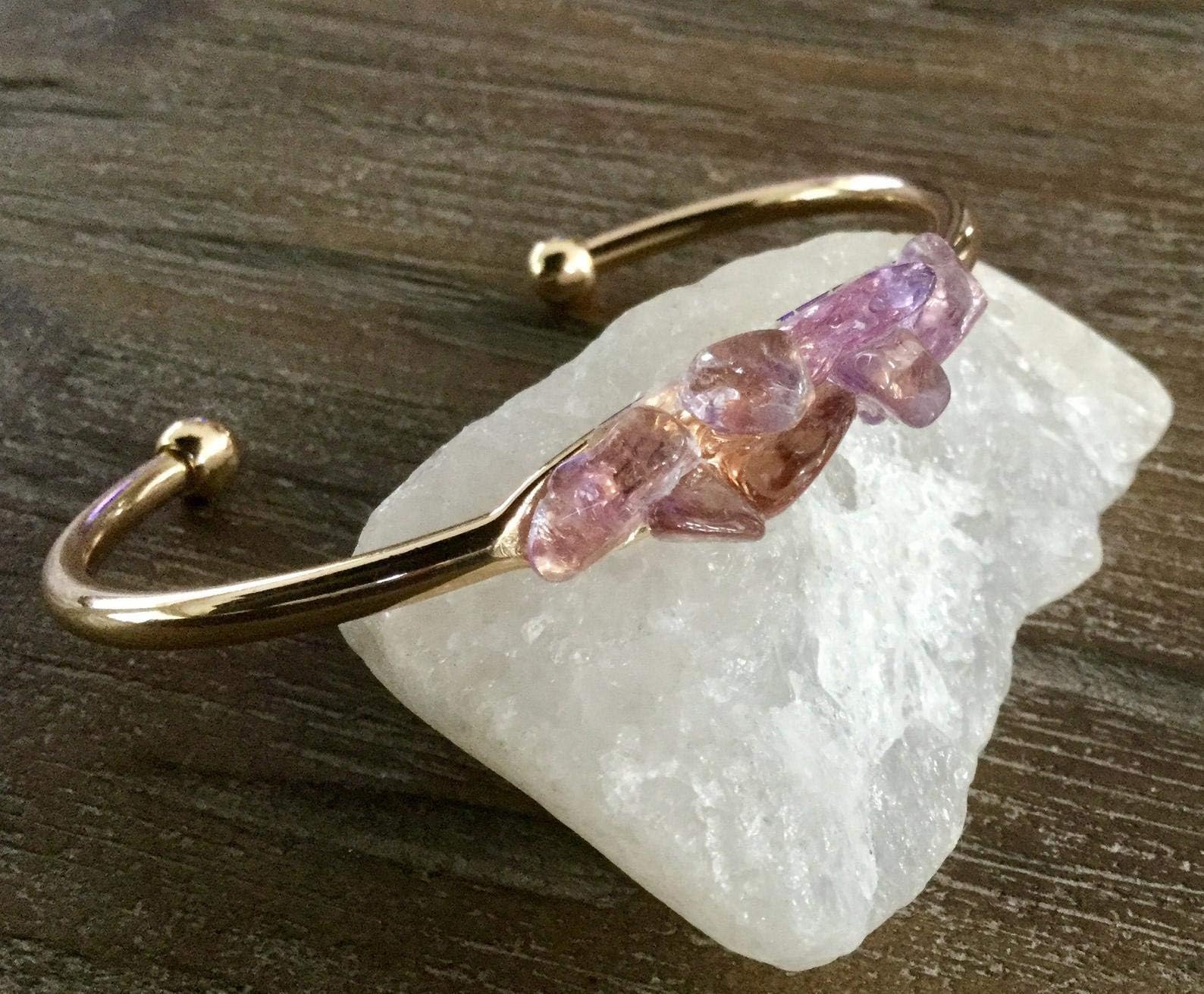 HandmadeAmethyst Citrine Ametrine Gold Cuff Open Bangle Bracelet/Modern Boho Bracelet/purple/amber/gold/lilac