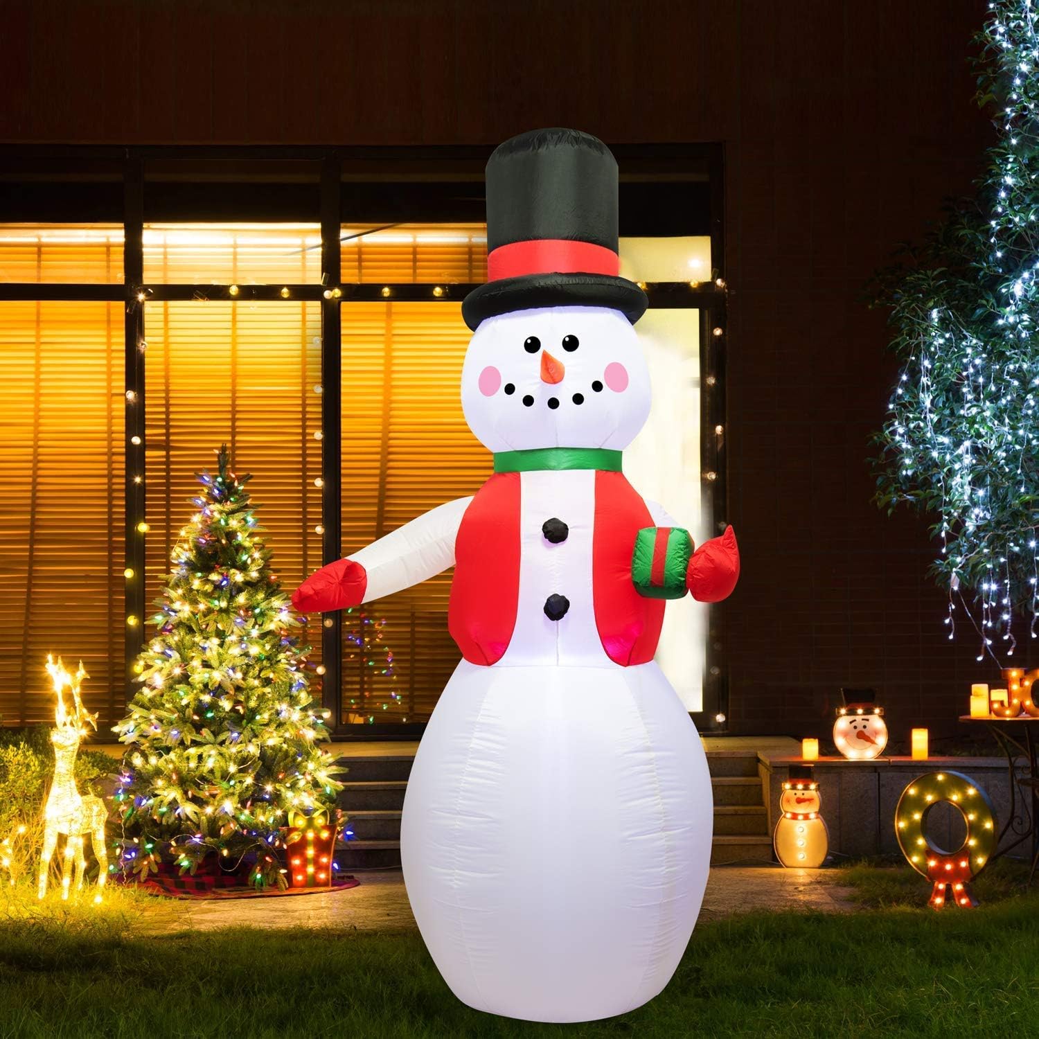 8 Feet Tall Christmas Inflatable Snowman LED Light Up Giant,Self-Inflatable Lighted Greeting Snowman Perfect for Waving Blow Up Yard Decoration, Indoor Outdoor Yard Garden Party Favo(Snowman)