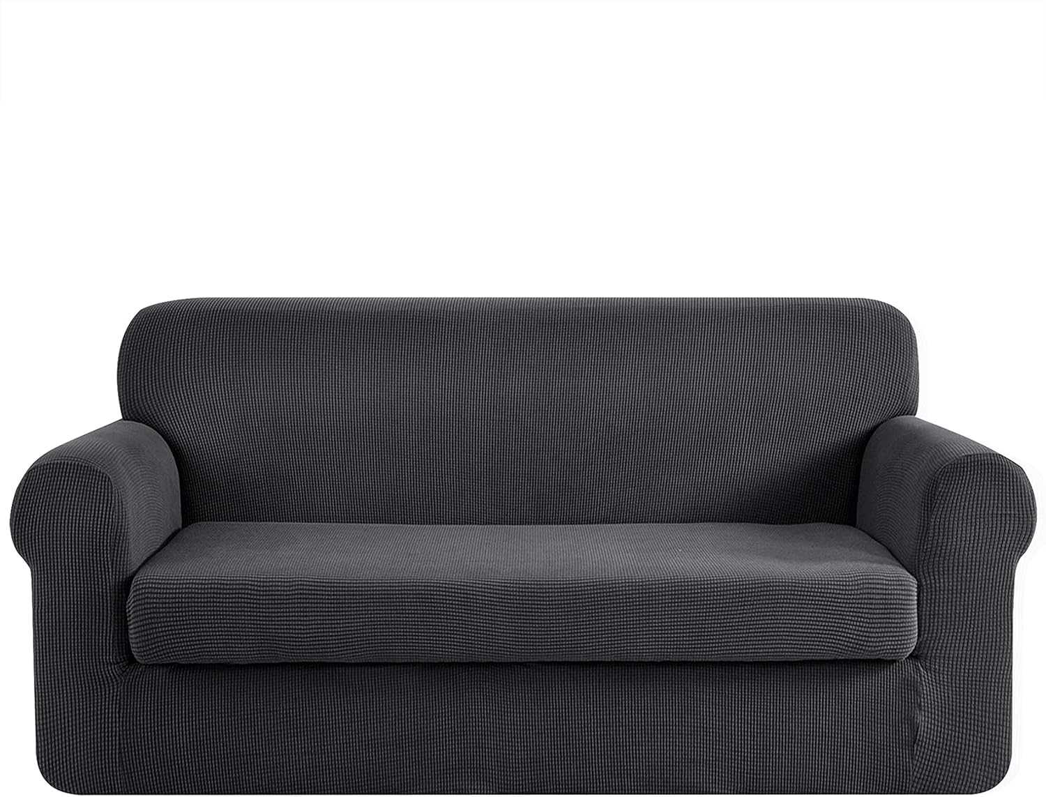 CHUN YI Stretch Sofa Slipcover 2-Piece Couch Cover Furniture Protector, Settee Coat Soft with Elastic Bottom, Checks Spandex Jacquard Fabric, Large, Gray: Furniture & Decor