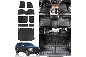 Rongtaod Floor Mats Compatible with 2011-2021 Jeep Grand Cherokee 2022 2023 Grand Cherokee WK Trunk Mat Cargo Liner Back Seat Protector Grand Cherokee Accessories (Backrest Mat+Trunk mat+Floor Mats)