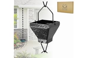 U-nitt Rain Chain Water Collection for Gutters, Rainwater Catcher & Diverter, 8.5 FT Chains for Outside Garden, Black Square Cups, Roof Downspout, Works with Heavy Rain, w/Gutter Clip for Rainchains