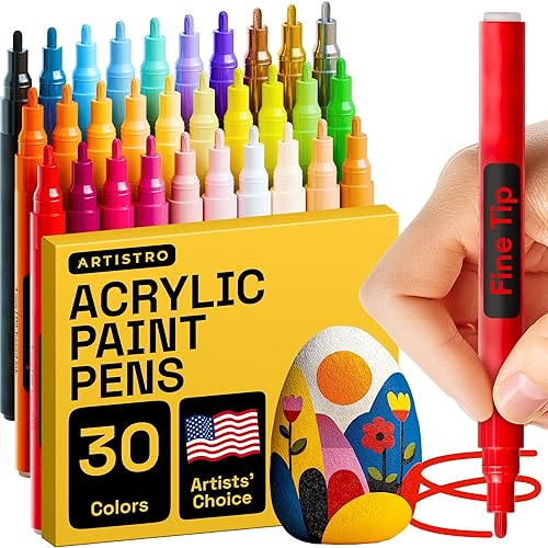 ARTISTRO 30 Colors Acrylic Paint Pens, Art Set Acrylic Paint Markers, Fabric Markers for Textile, Canvas, Rock, Glass, Wood, Paper, DIY, Paint Markers for Kids and Adults, Fine