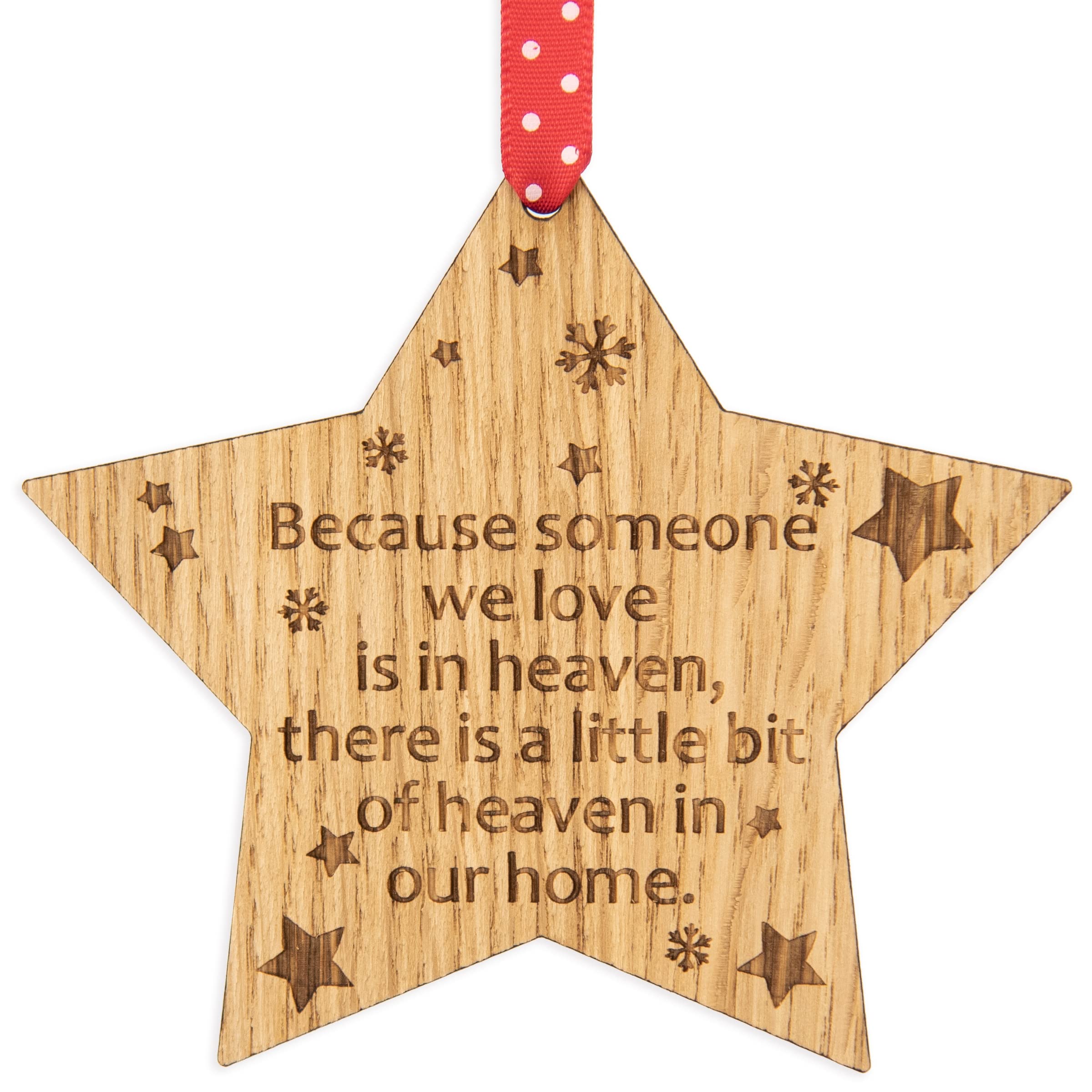 Because some we love is in heaven Wooden Memory Star Christmas Tree Decoration Memorial Bauble 4CD
