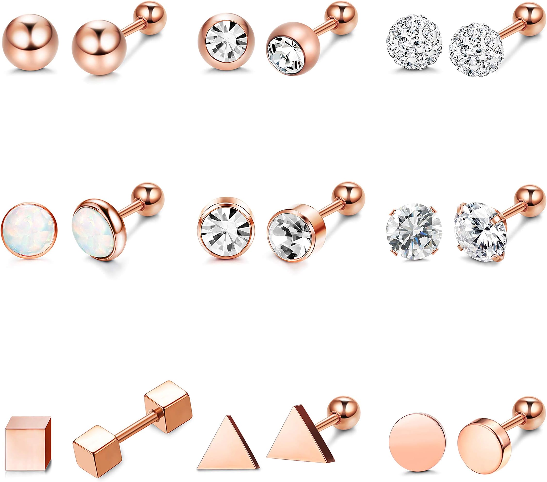 Hanpabum 9 Pairs Stainless Steel Ball Stud Earrings Barbell CZ Cartilage Helix Ear Piercing Jewelry Set for Men Women