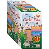 INABA Grilled Fillet Cat Treats, Chicken Fillet Variety Box, 10ct | Hand-cut grilled chicken, Broth-packed, Vacuum packed, 78% moisture, Immune support, Grain-free, 10 x 0.9 oz fillets