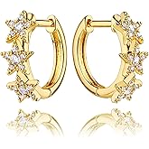 Dremmy Studios Dainty Gold Star CZ Huggie Hoop Earrings 14K Gold Plated Charm Cubic Zirconia Huggies Earrings Minimalist Personalized Jewelry
