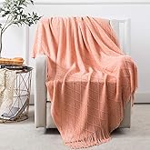 Homiest Decorative Knitted Throw Blanket with Fringe Soft & Cozy Tassel Blanket for Couch Sofa Bed (50" x 60", Coral)