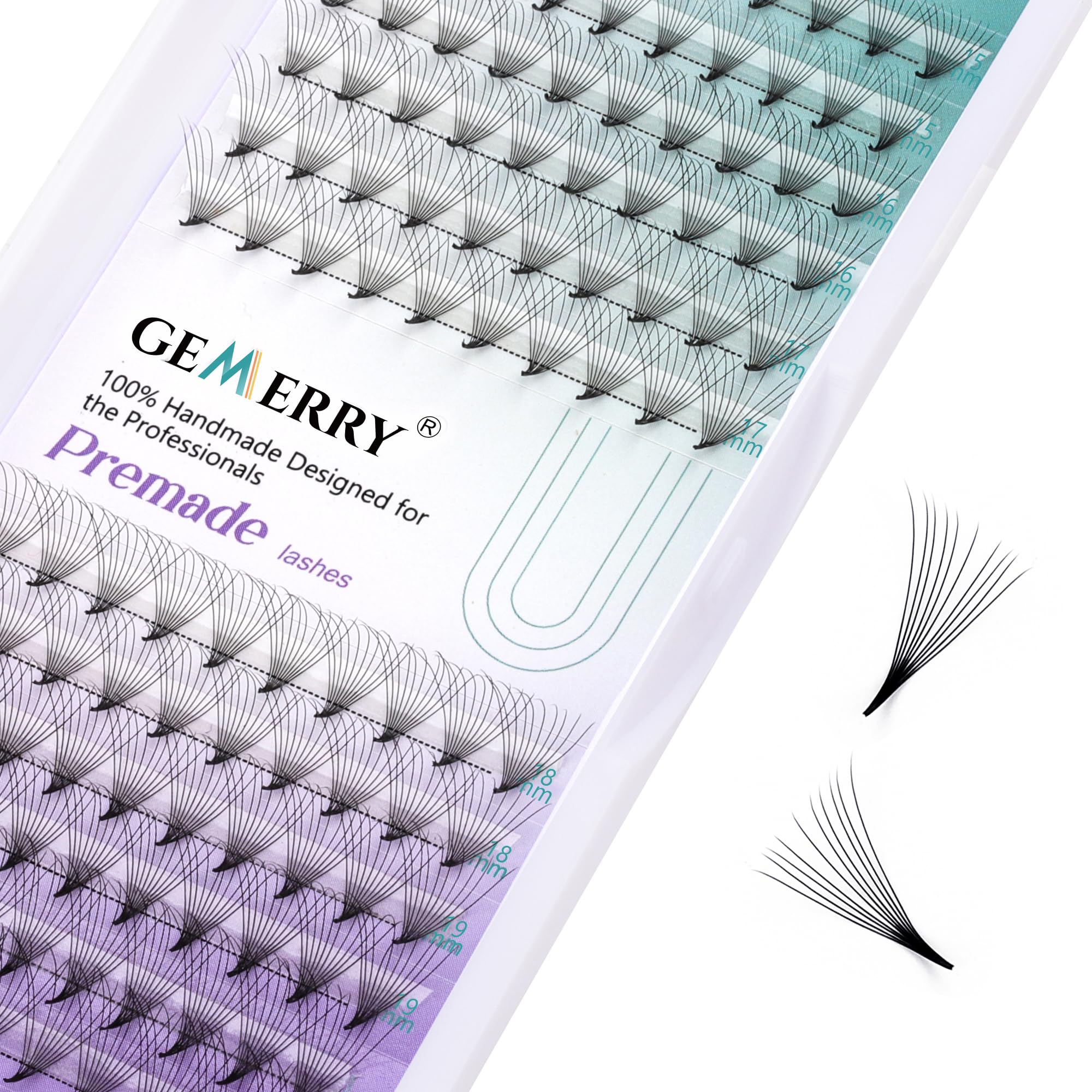 Premade Fans Eyelash Extensions Russian Volume Lashes 10D Cluster Short Stem D curl mixed Length 15-20mm thickness 0.07mm Middle Tape Premade Volume Easy Fan by GEMERRY (0.07-10D-D curl-15-20mm) — image 1