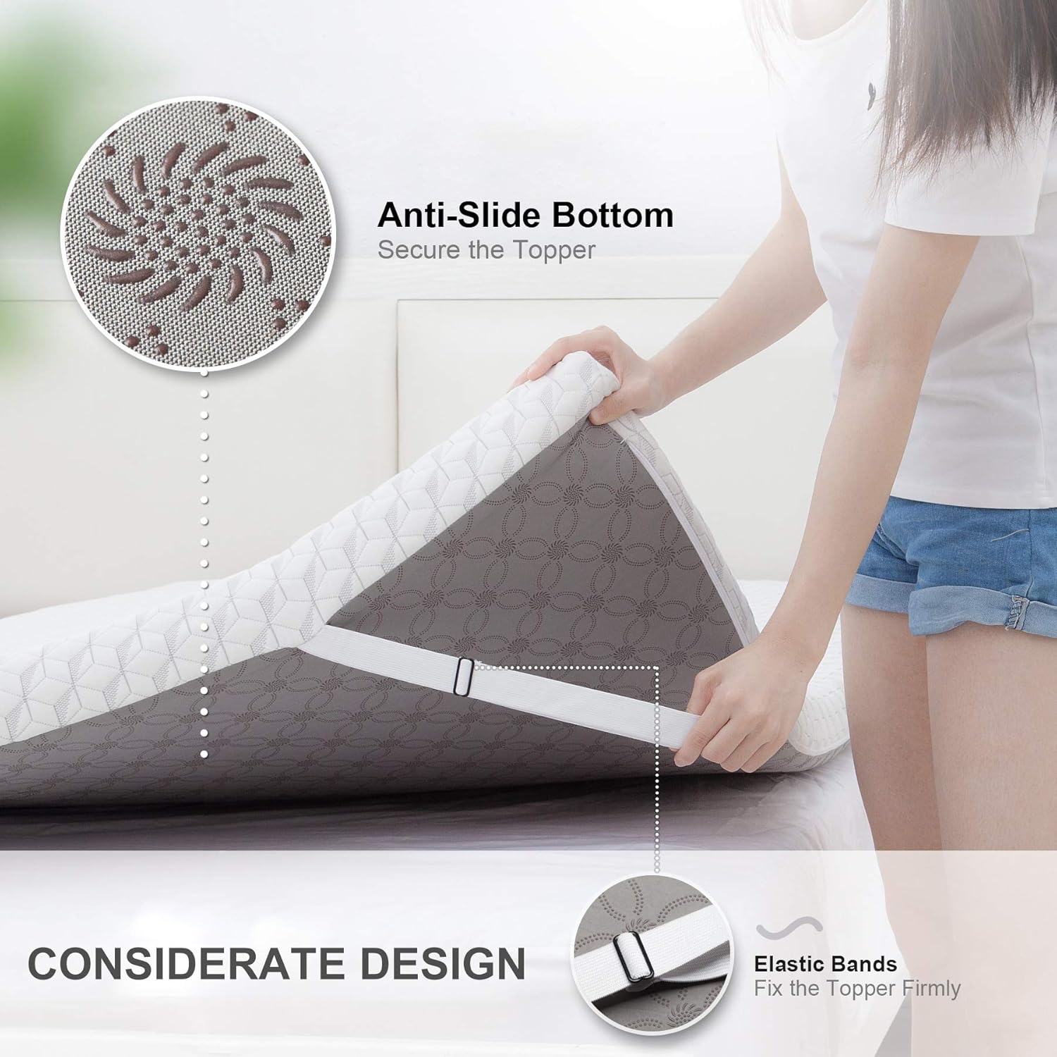 ANONER 3 inch High Density Memory Foam Mattress Topper for Back Pain with Removable&Washable Cover Cool Gel-Infused Mattress Pad for Full Size Bed, Full: Furniture & Decor