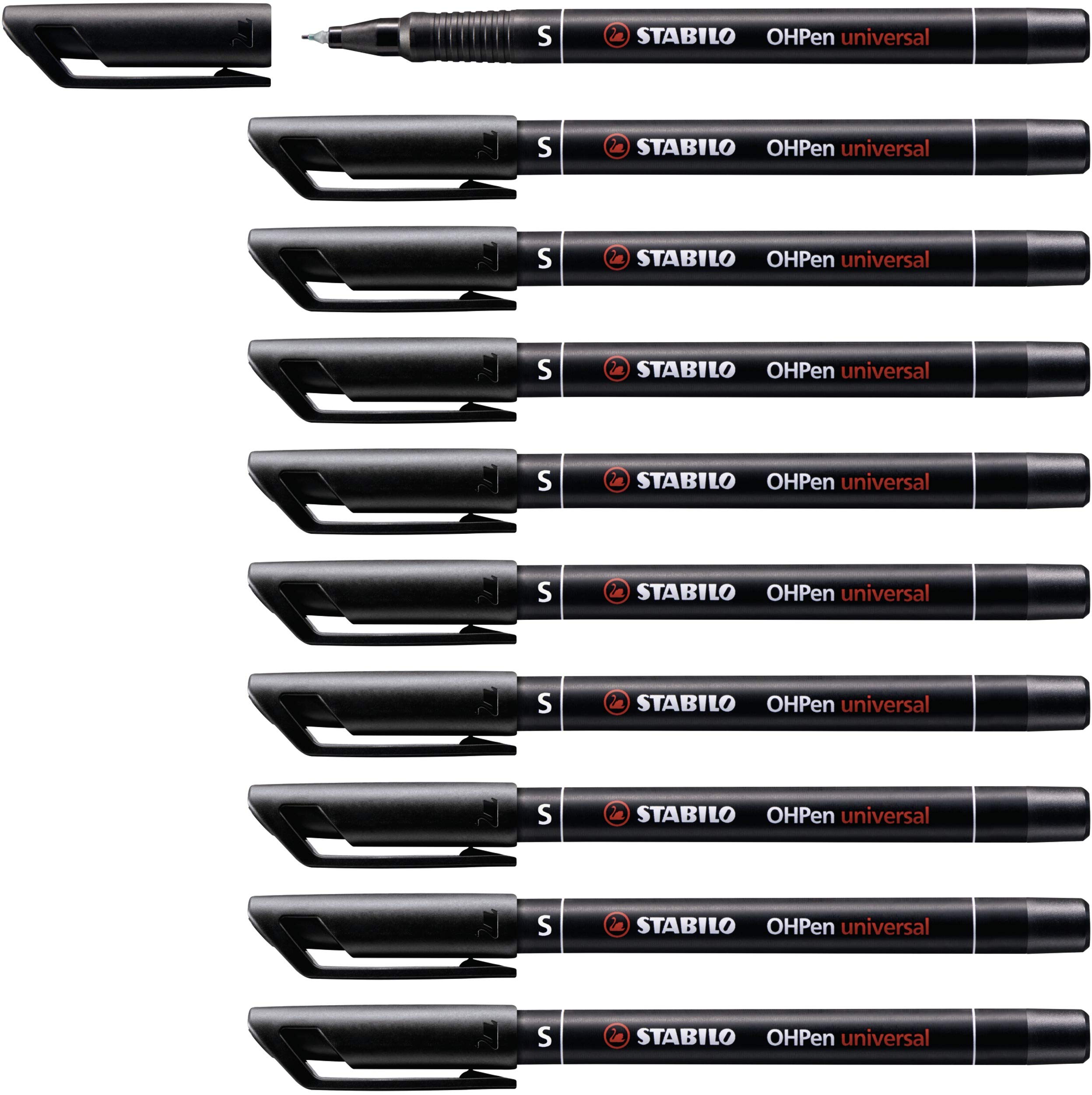 STABILO OHPen universal - Pen for Overhead Projection - Permanent Superfine (S) - Pack of 10 - Black