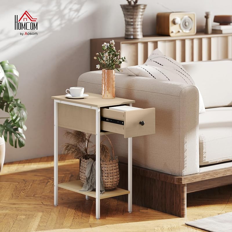Mesa lateral industrial estreita com gaveta 25x39,8x58,2 cm Natural