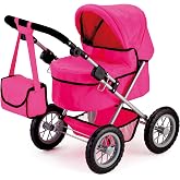 Bayer Trendy Doll Stroller - Hot Pink Toy Carriage for Kids - Foldable | Metal frame stroller with adjustable handle, storage basket, and shoulder bag for dolls up to 18 inches for indoor/outdoor