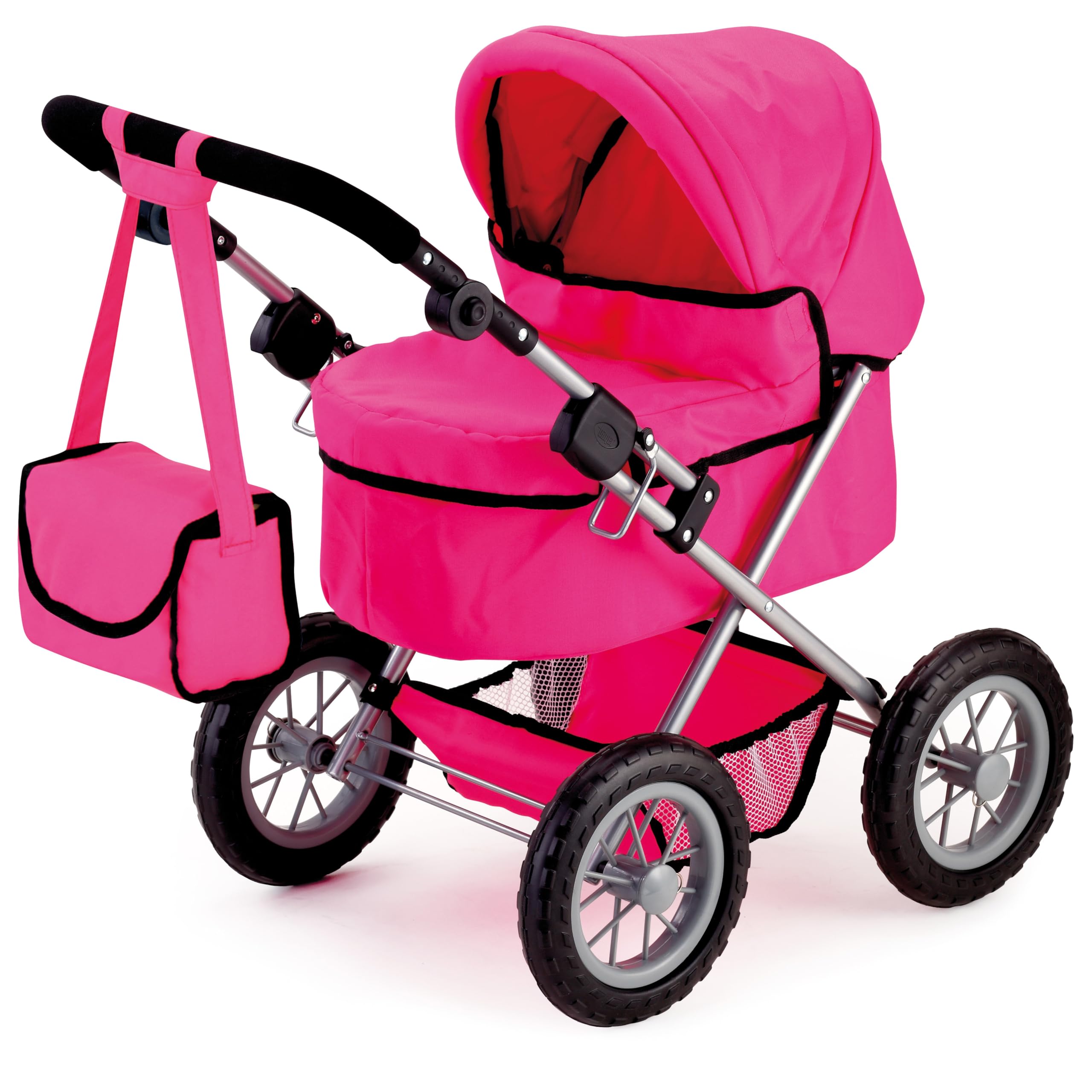 Photo 1 of Bayer: Trendy Pram - Hot Pink - Includes Shoulder Bag, Fits Dolls Up to 18", Adjustable Handle, Kids Pretend Play, Shopping Basket
