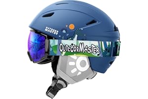 OutdoorMaster Anoa Kids Ski Helmet and Goggles Set - Snowboard Helmet with Ski Goggles - Durable PC Shell, Shock-Absorbing EPS Core & Adjustable Fit - Certified Snow Helmets for Boys, Girls & Youth