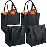4 Pcs Insulated Grocery Bags, Reusable Insulated Shopping Bags for Groceries with Zippered Top, Large Capacity Cooler Bag, Top Shopping Totes Bag for Hot Or Cold Food Shopping and Catering, Foldable