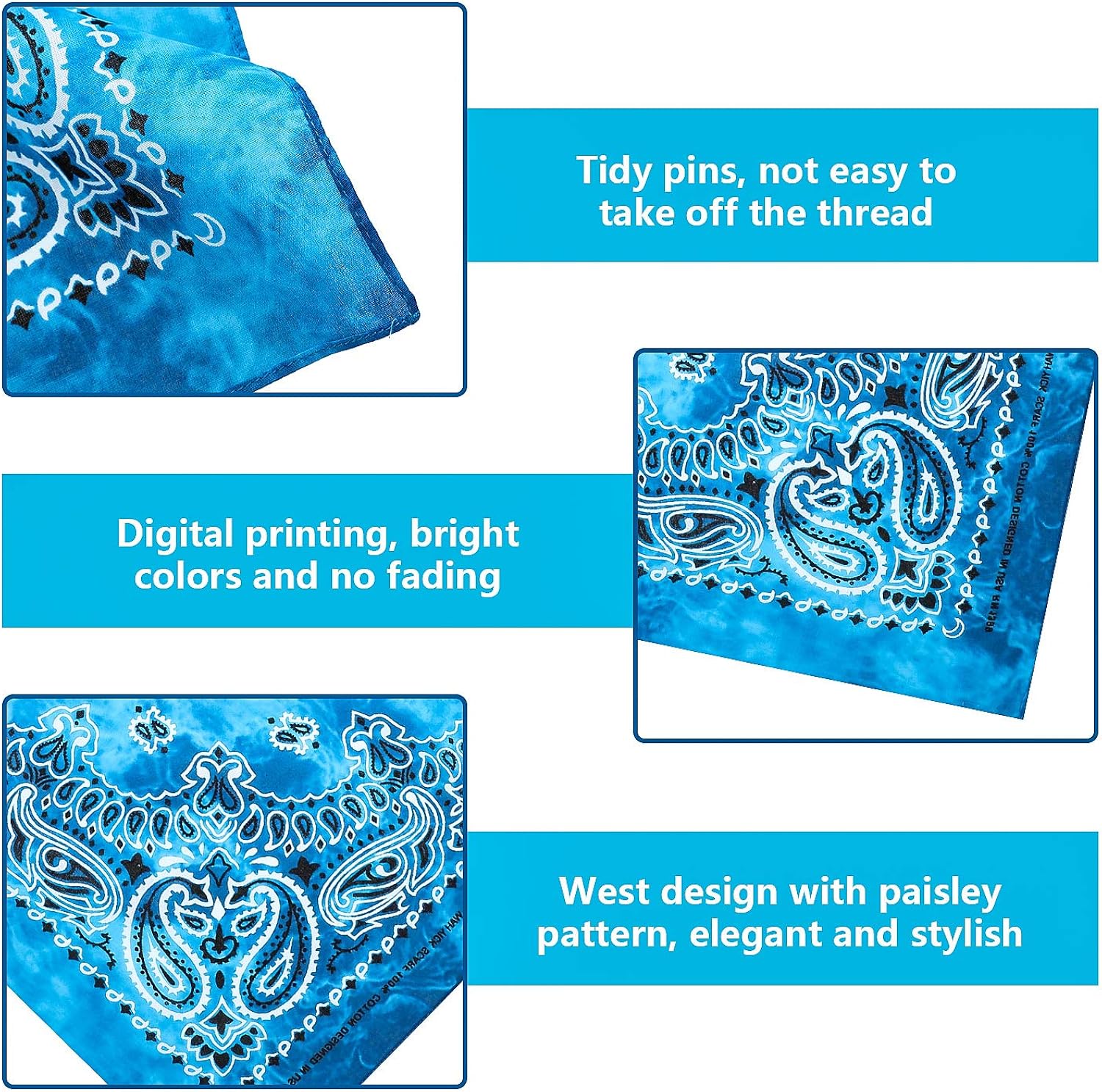 24 Pieces Tie Dye Bandanas Colorful Paisley Bandanas Novelty Gradient Bandana Cowboy Headband Handkerchief for Men Women: Clothing
