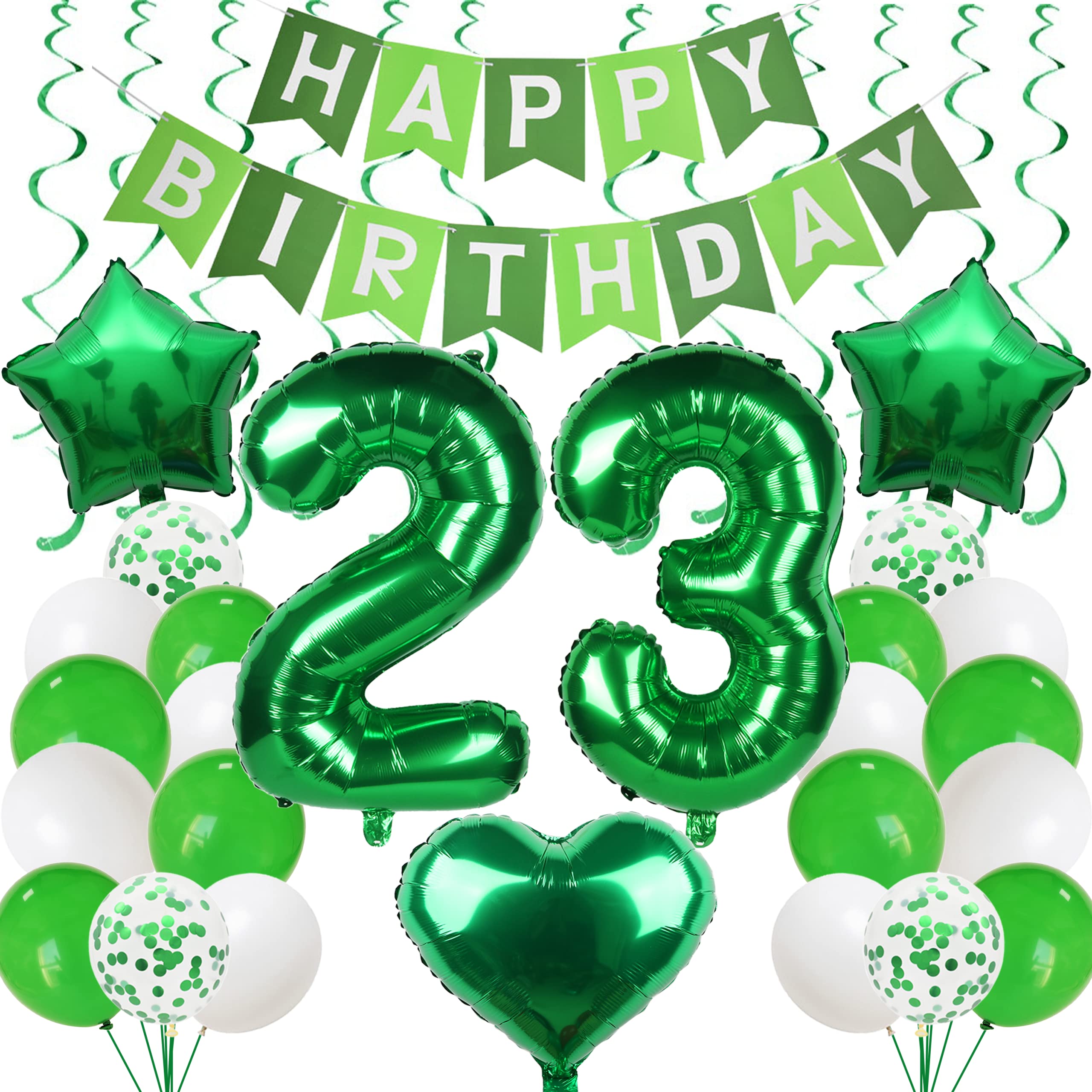 23 Balloons - 23rd Birthday Decoration - Green Balloons for Men & Women